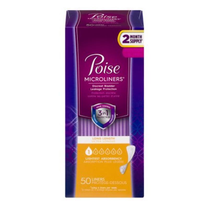 Poise Microliners Lightest Absorbency Long Length - 50 CT