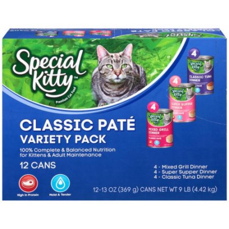 Special Kitty Classic Pate Variety Pack Wet Cat Food, 13-Ounce Cans (Pack of 12)