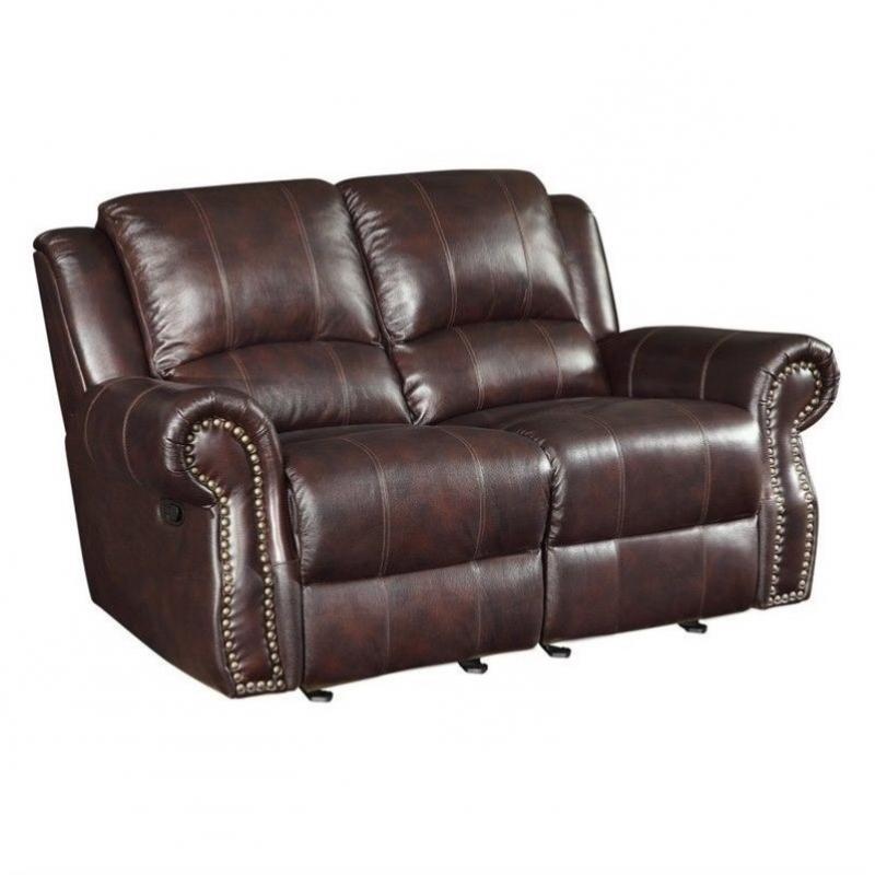 Coaster Rawlinson Faux Leather Motion Reclining Loveseat in Tobacco