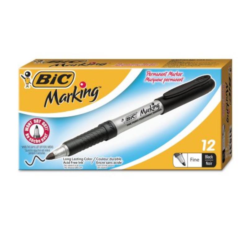 BIC Marking Fine Tip Permanent Marker, Tuxedo Black, Dozen