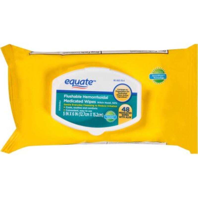 Equate Flushable Hemorrhoidal Medicated Wipes, 48 sheets