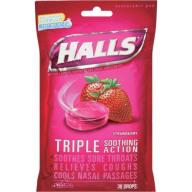 Halls Base Strawberry Cough Suppressant/Oral Anesthetic Menthol Drops, 30ct