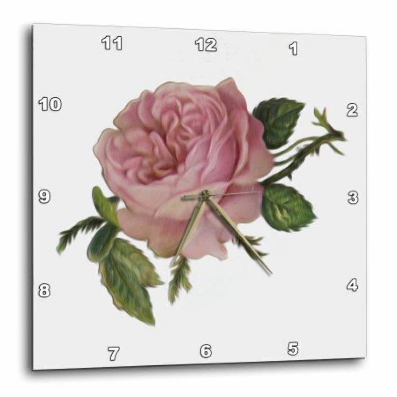 3dRose Lovely Victorian Vintage Pink Rose Floral Digital Oil Painting, Wall Clock, 13 by 13-inch