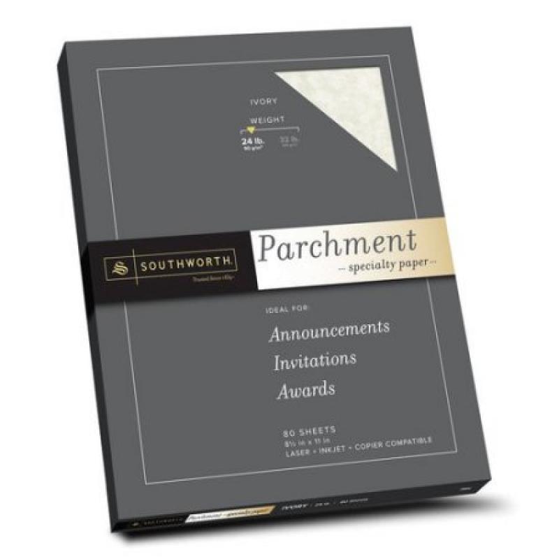 Southworth? Parchment Specialty Paper, 8.5" x 11", 24 lb, Parchment Finish, Ivory, 80 Sheets/ Box