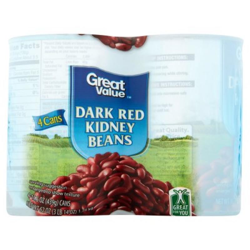 Great Value Dark Red Kidney Beans, 15.5 oz, 4 count