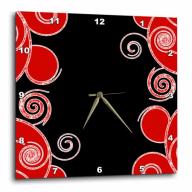 3dRose Black with Red Swirls, Wall Clock, 13 by 13-inch