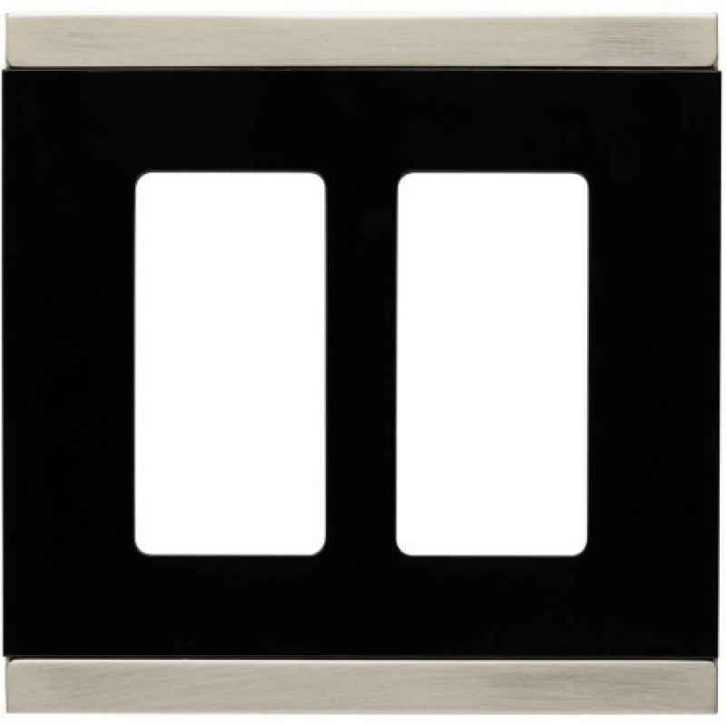 Brainerd Basic Stripe Double DecoratorWall Plate, Nickel/Black