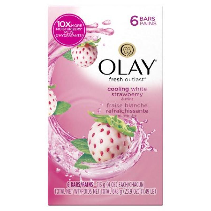 Olay Fresh Outlast Cooling White Strawberry & Mint Beauty Bar, 4 oz, 6 count