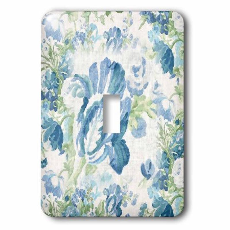 3dRose Print of Victorian Flowers In Blue and Green, Single Toggle Switch