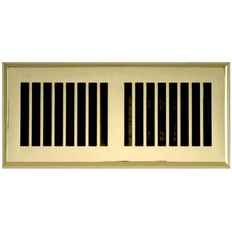 Plastic Floor Register, Polished Brass Finish, Louvered Design, 4" x 12"