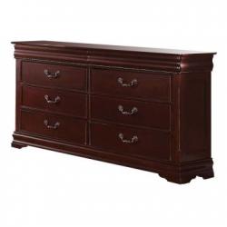 Acme Gwyneth Traditional Poster Bedroom Set with Black PU Upholstered Headboard in Cherry