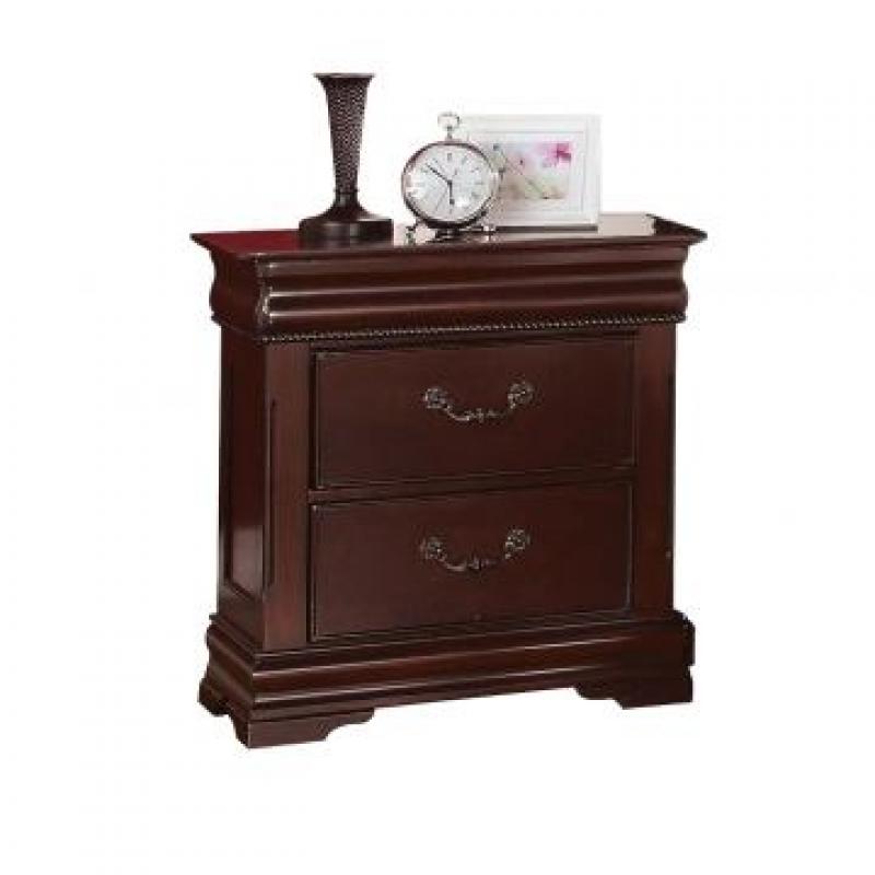 Acme Gwyneth Traditional Poster Bedroom Set with Black PU Upholstered Headboard in Cherry