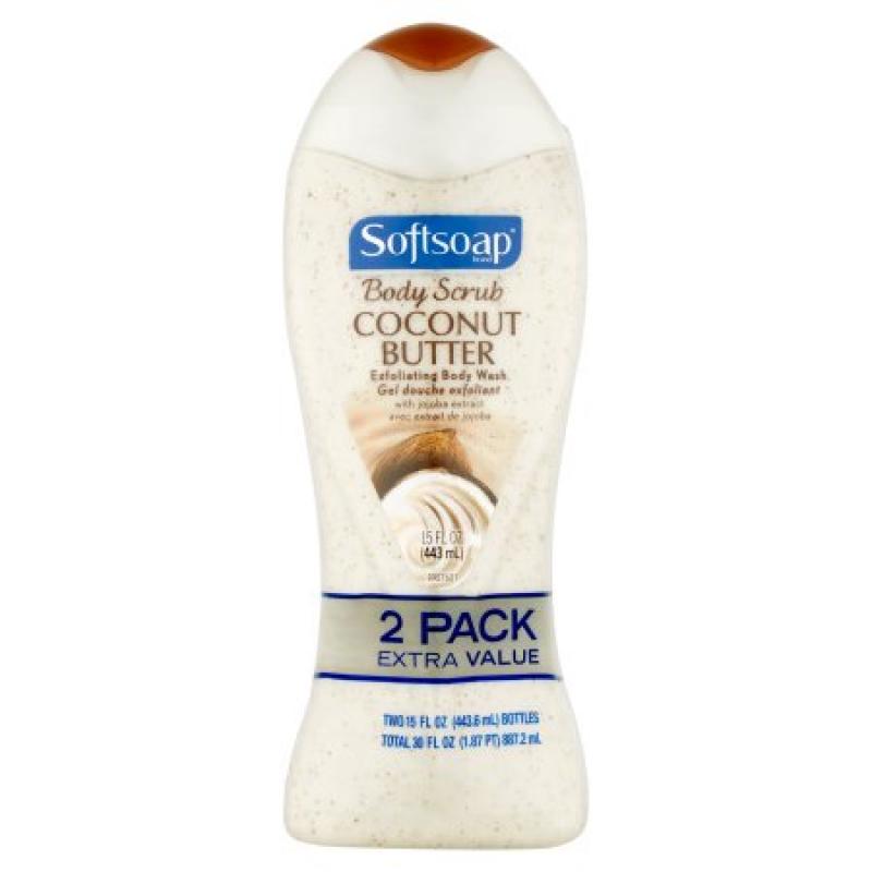 Softsoap Body Butter Coconut Scrub Body Buff Wash, 15 fl oz, (Pack of 2)