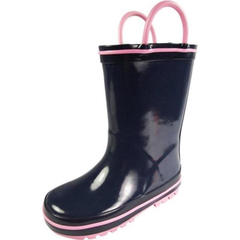 Norty Waterproof Rubber Rain Boots for Kids - Childrens Rainboots - Easy Pull-On Handles - For Boys and Girls, Toddlers and Big Kids - 100% Rubber/No PVC - Kids can now proudly put on their own boots