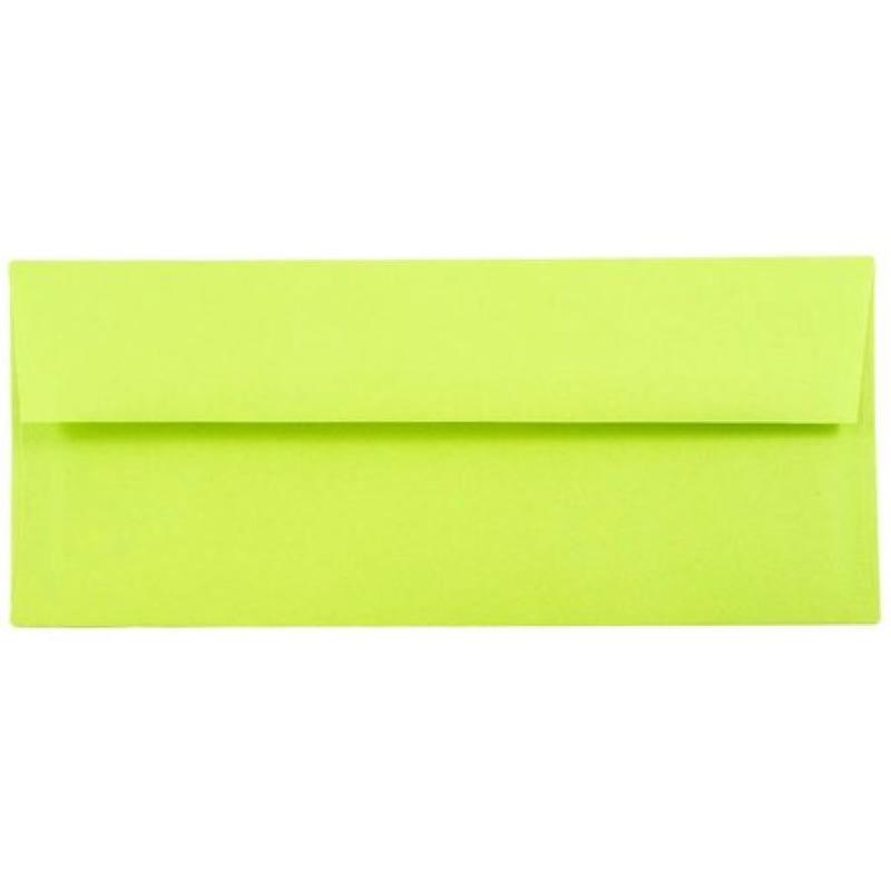 JAM Paper #10 Business Envelope, 4 1/8 x 9 1/2, Brite Hue Ultra Lime Green, 1000/carton