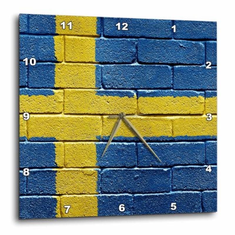3dRose National flag of Sweden painted onto a brick wall Swedish, Wall Clock, 13 by 13-inch