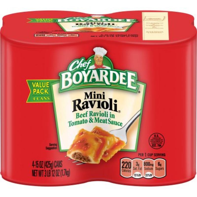 Chef Boyardee Mini Beef Ravioli in Tomato & Meat Sauce, 4-Pack