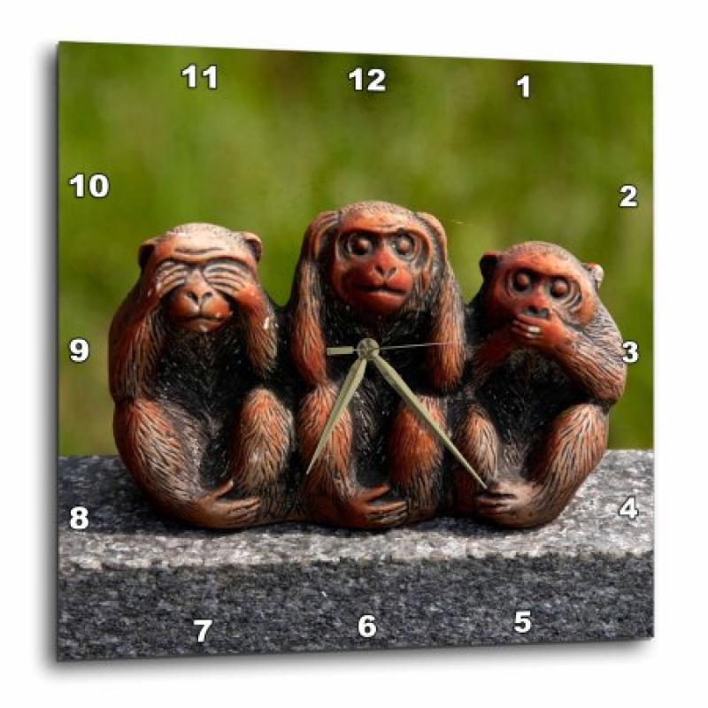 3dRose 3 Monkeys, hear, see, speak no evil, Wall Clock, 10 by 10-inch