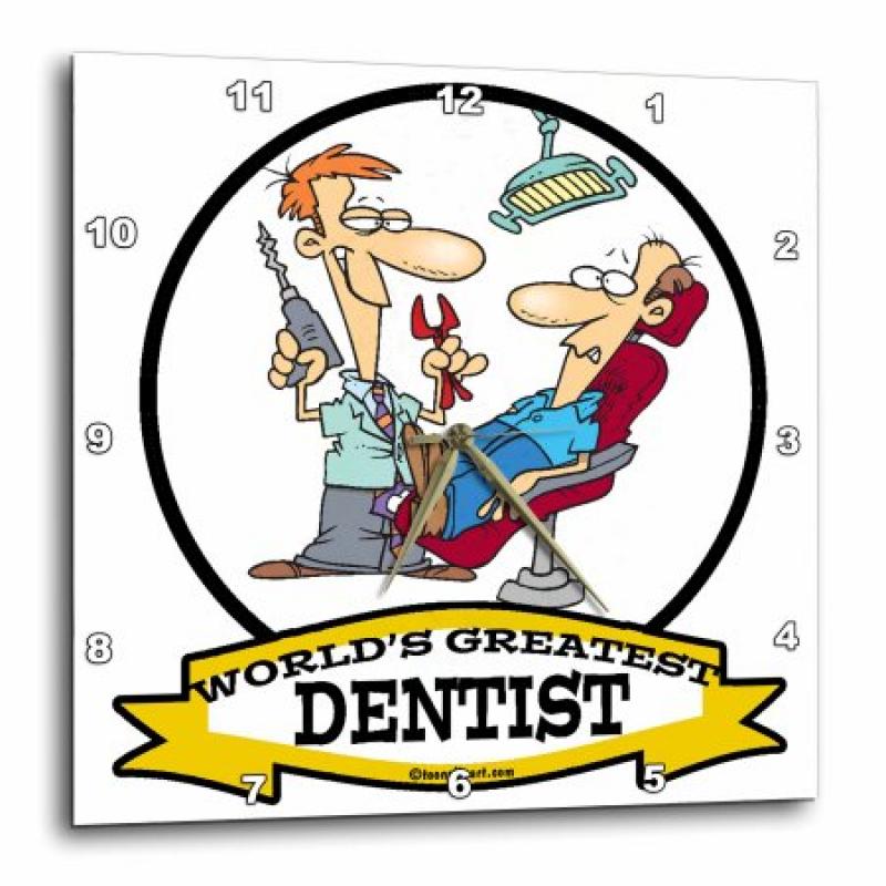 3dRose Funny Worlds Greatest Dentist Cartoon, Wall Clock, 15 by 15-inch