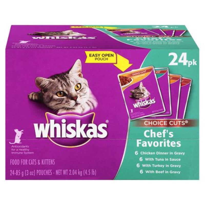 WHISKAS CHOICE CUTS Chef&#039;s Favorites Variety Pack Wet Cat Food 3 Ounces (Pack of 24)