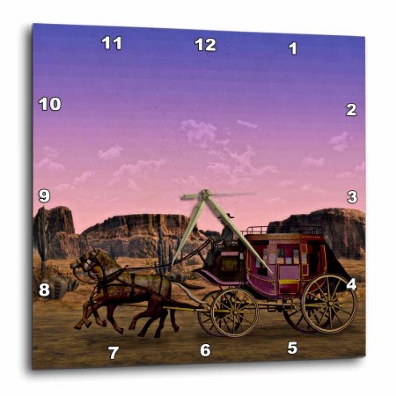 3dRose A Western Scene with a Wagon at Sunset, Wall Clock, 10 by 10-inch