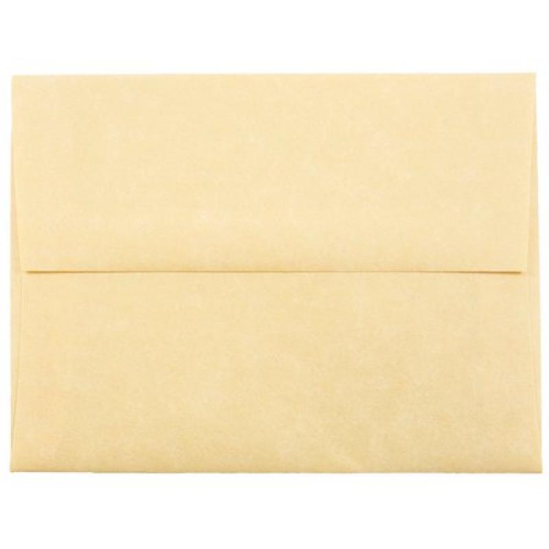 JAM Paper A2 Invitation Envelopes, 4 3/8 x 5 3/4, Parchment Antique Gold Recycled, 1000/carton