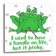 3dRose Happy Frog with Handle on Life, Wall Clock, 10 by 10-inch