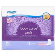 Equate Body Curve Moderate Absorbency Incontinence Pads, Regular Length, 54 ct