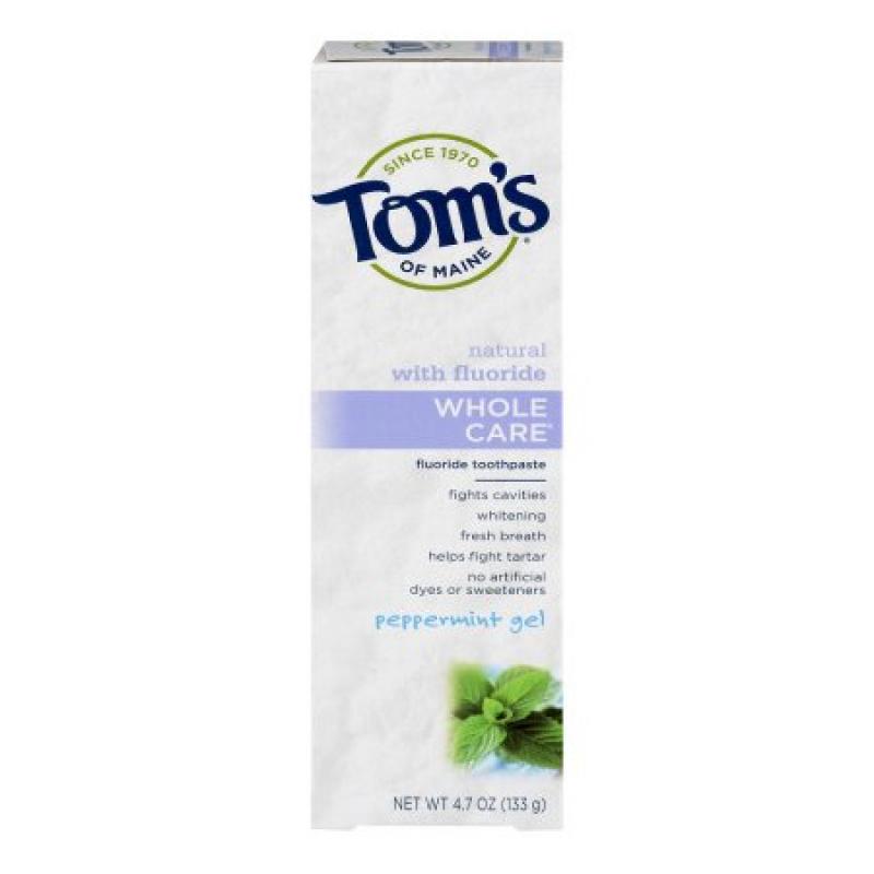 Tom&#039;s of Maine Whole Care Peppermint Gel Fluoride Toothpaste, 4.7 oz