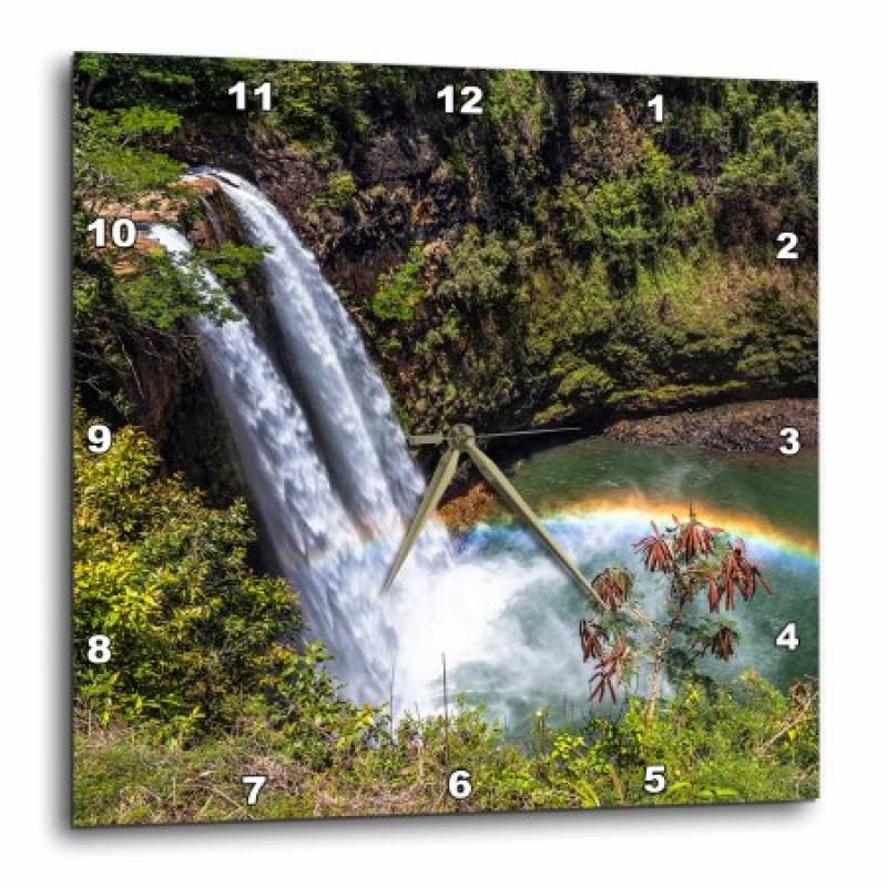 3dRose Wailua Falls and scenery on the Hawaiian island of Kauai, Wall Clock, 13 by 13-inch