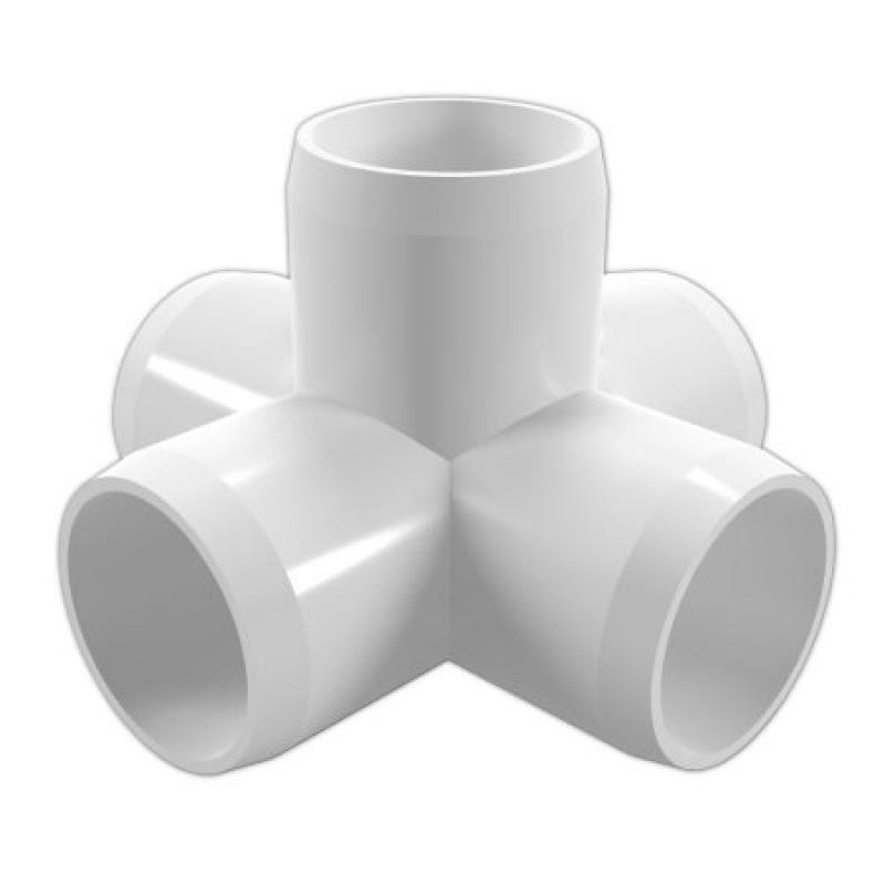 FORMUFIT F0015WC-WH-4 5-Way Cross PVC Fitting, Furniture Grade, 1" Size, White, 4-Pack