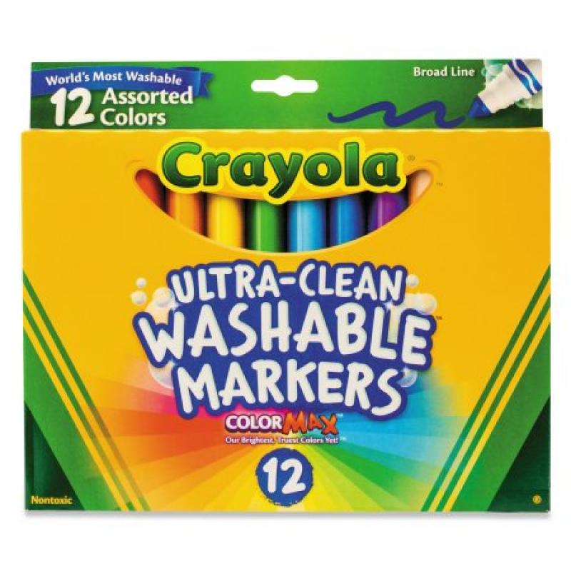 Crayola Washable Markers, Broad Point, Classic Colors, 12/Set