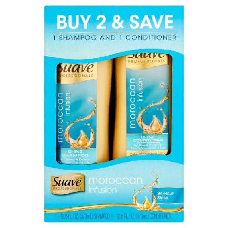 Suave Professionals Moroccan Infusion Shine Shampoo and Conditioner, 12.6 oz, Pack of 2