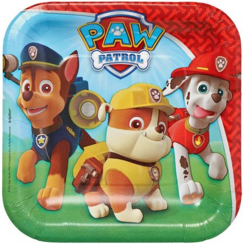PAW Patrol 7" Square Plate, 8 Count, Party Supplies