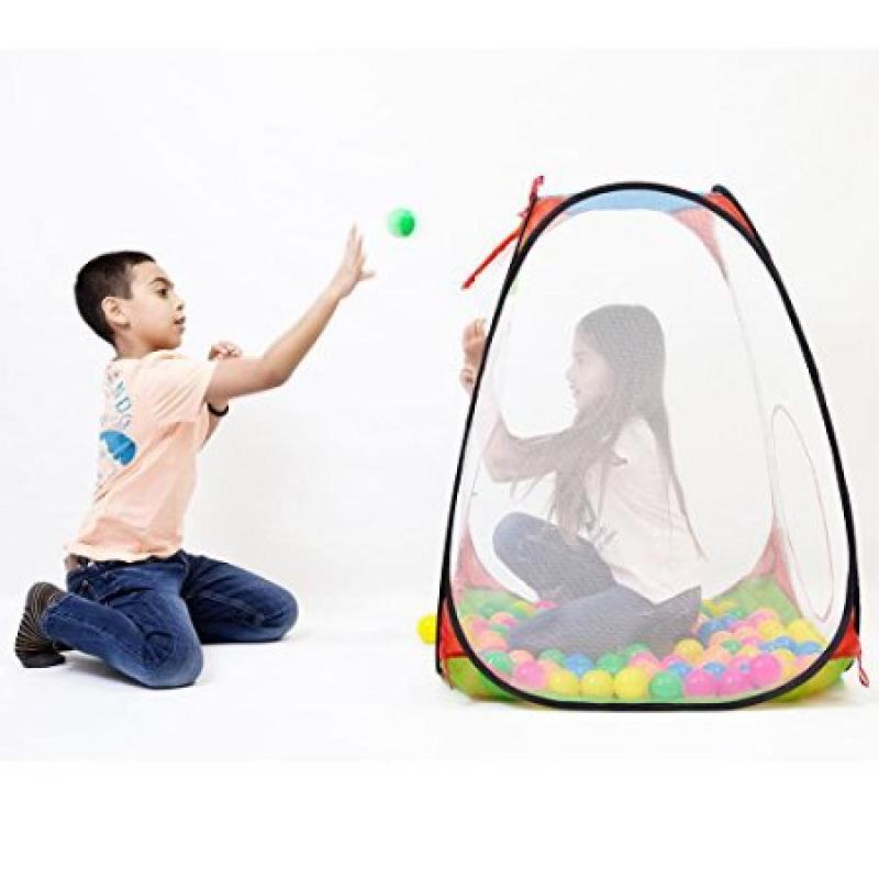 Kid&#039;s Mesh Pop Up Playhouse Tent and Ball Pit with Basketball Hoop & 100 Colorful Balls