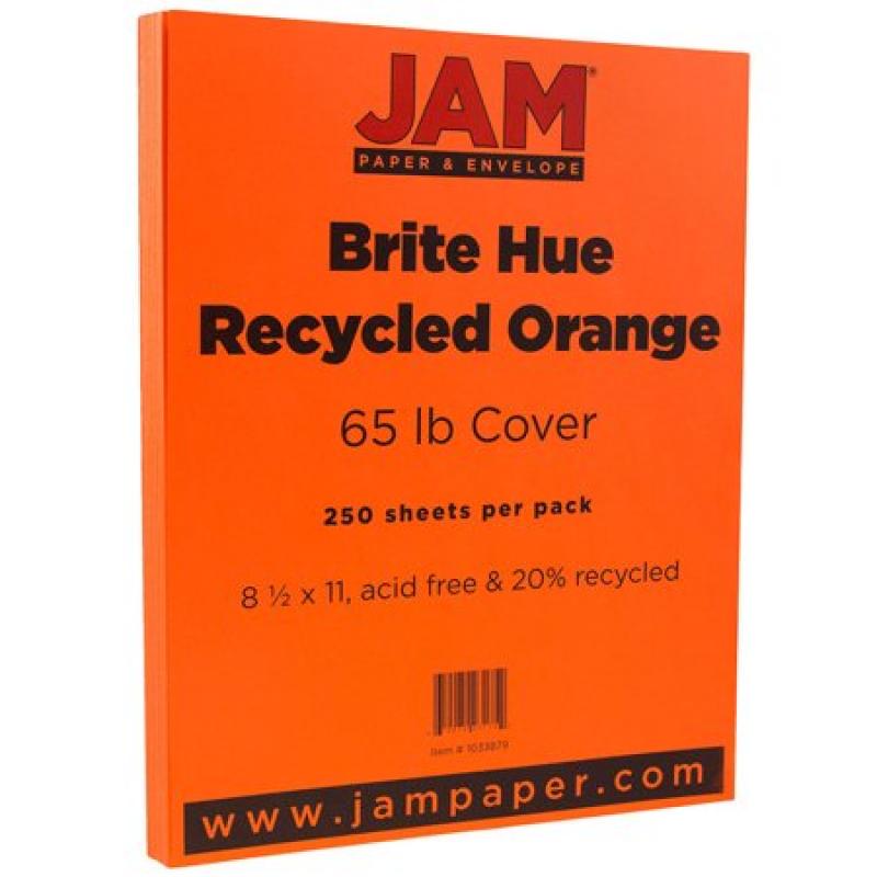 JAM Paper Bright Colored Cardstock, 8.5 x 11, 65 lb Brite Hue Orange Recycled, 250 Sheets/Pack