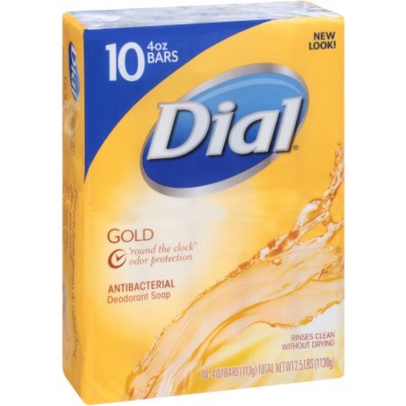 Dial Gold Antibacterial Deodorant Bar Soap, 4 oz, 10 count