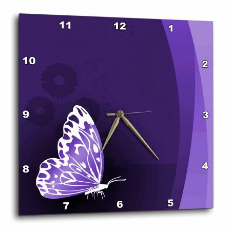 3dRose Pretty Purple and White Butterfly On A Purple Background, Wall Clock, 13 by 13-inch