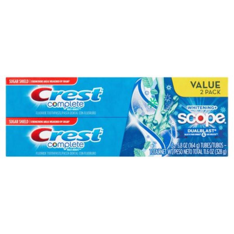 Crest Complete Whitening + Scope DualBlast Fresh Mint Blast Flavor Toothpaste, 5.8 oz, (Pack of 2)