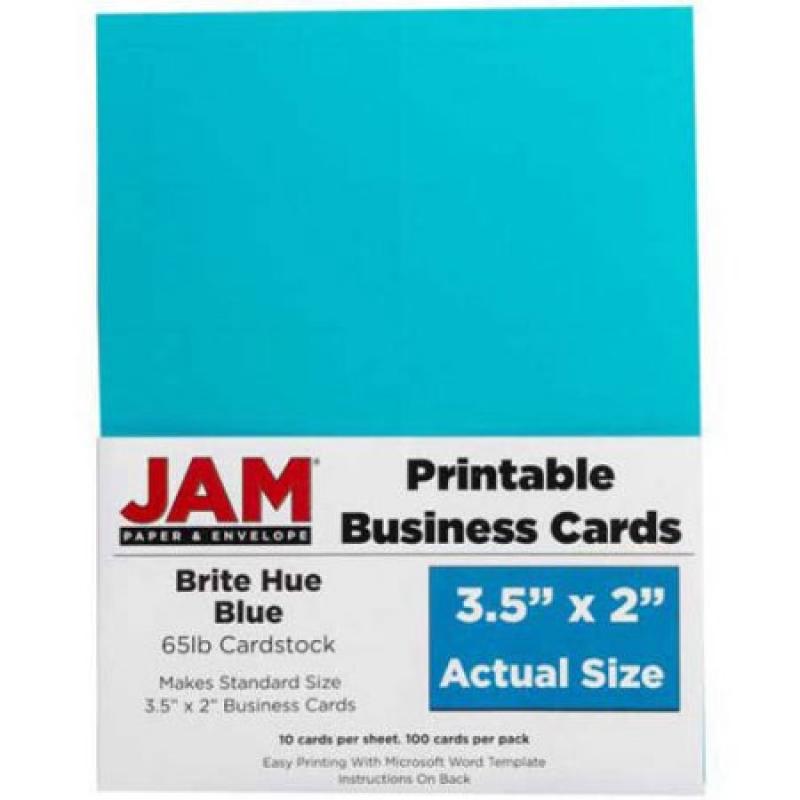 JAM Paper 3.5" x 2" Printable Business Cards, Brite Hue Blue, 100-Pack