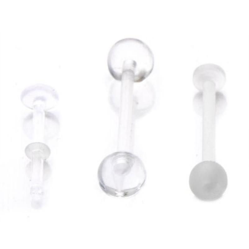 Body Art Body Jewelry 14 Gauge Acrylic Tongue Barbell Clear Retainer, 3-Piece Set