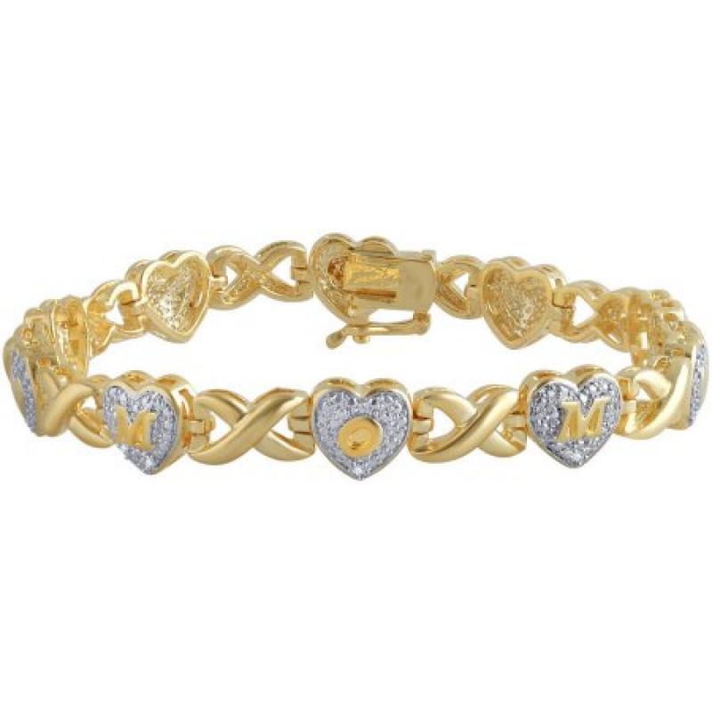 Diamond Accent 14K Yellow Gold Plated Brass Mom Heart Infinity Bracelet,7.5"