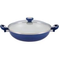 Farberware New Traditions Speckled Aluminum Nonstick 12-1/2" Covered Skillet with Side Handles, Blue