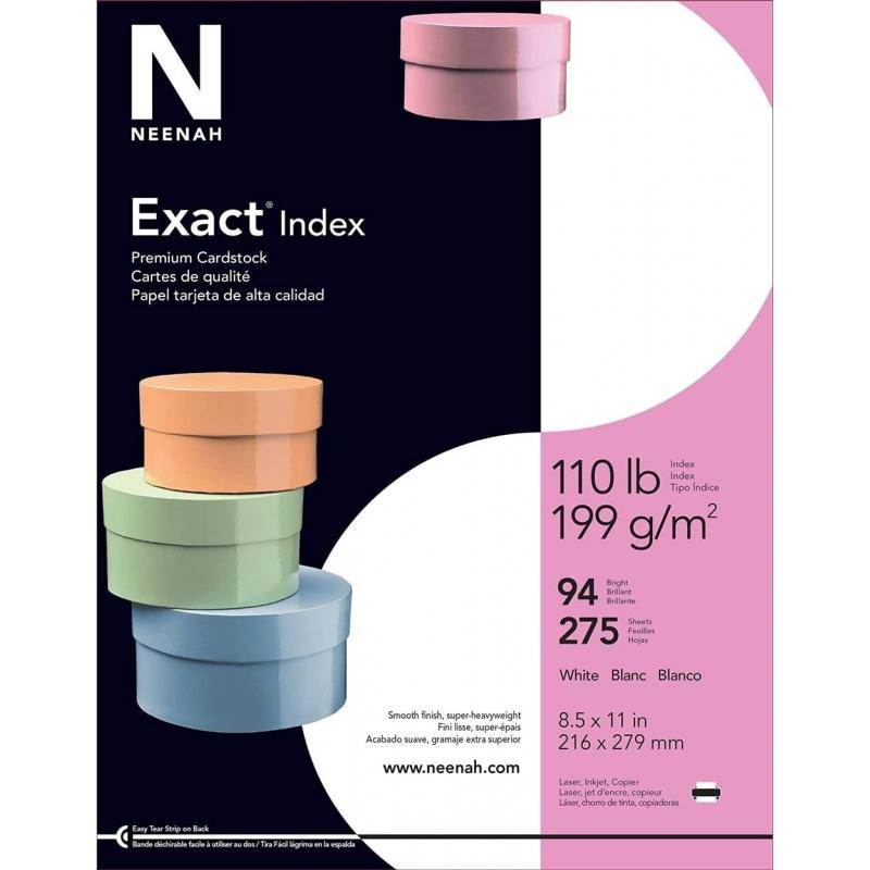 Exact Index Cardstock, 8.5" x 11", 110 lb/199 gsm, White, 275 Sheets