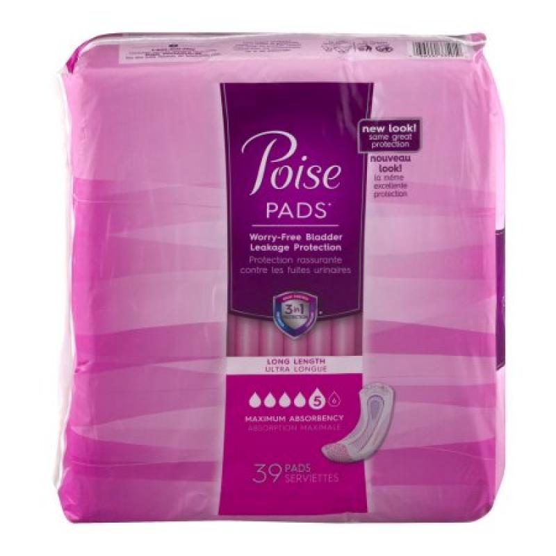 Poise Incontinence Pads, Maximum Absorbency, Long (Choose your count)