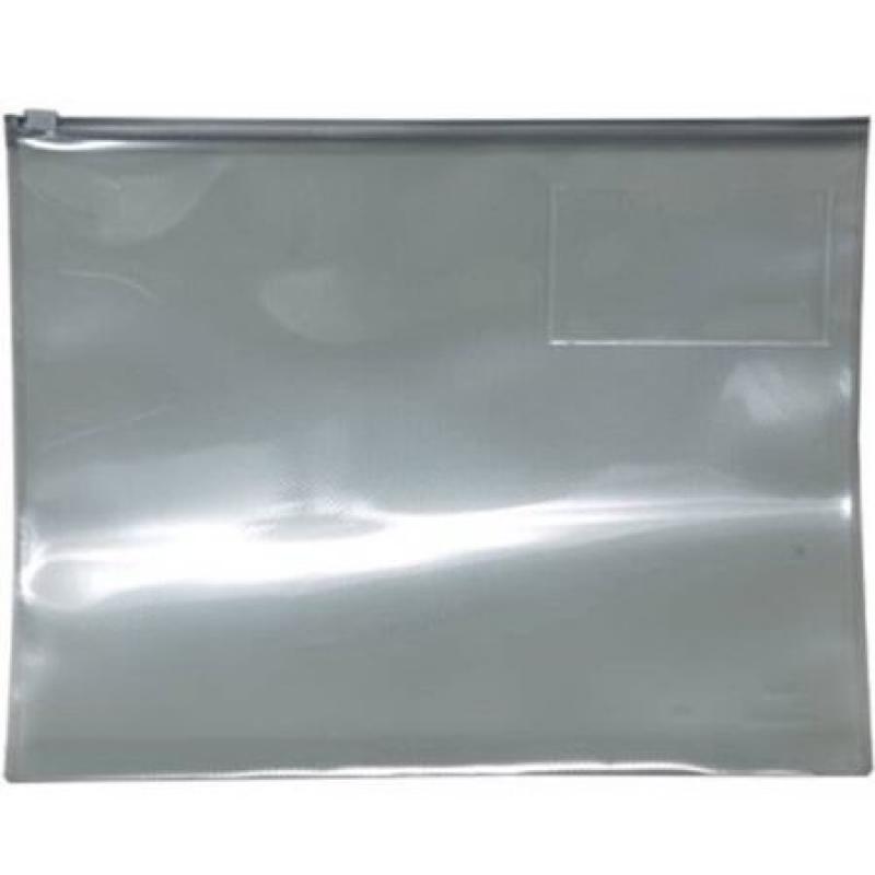 JAM Paper Plastic Poly Envelope with Zipper Closure and Business Card Slot, Letter Booklet, 9 1/2" x 12 1/2", Smoke Grid, 12/pack
