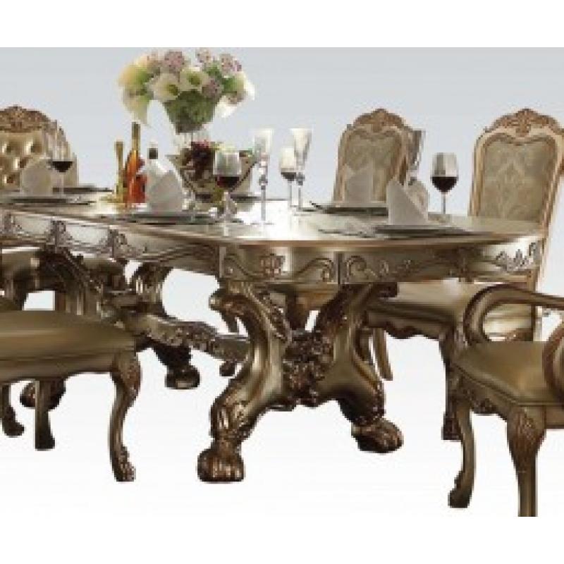 Acme Dresden 7-Piece Pedestal Dining Table Set in Gold Patina
