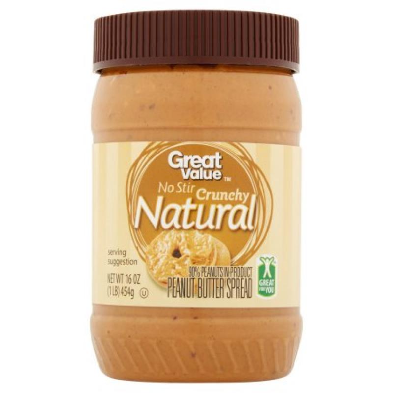 Great Value Natural Crunchy Peanut Butter Spread, 16 oz