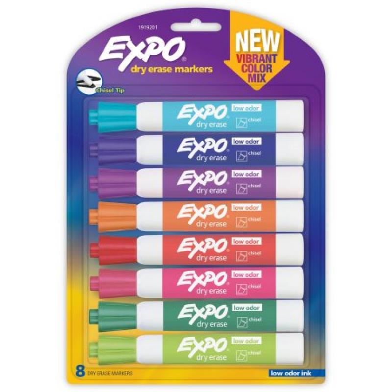 EXPO Low Odor Dry Erase Markers, Chisel Tip, Vibrant Colors, 8pk