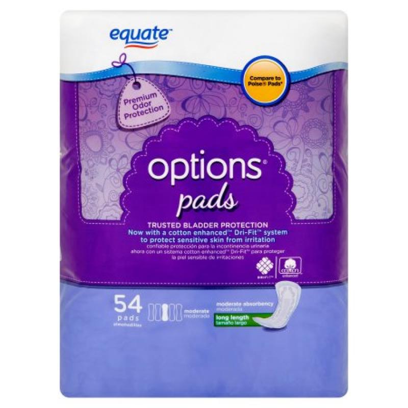 Equate Options Moderate Long Incontinence Pads, 54 ct